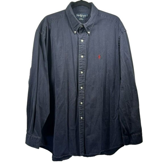 Ralph Lauren Men's Shirt 2XL Solid Dark Blue Blaire Pony Button Up Long Sleeve - Picture 1 of 4